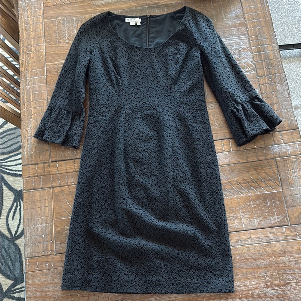 Pendleton Black Eyelet Lace Bell 3/4 Sleeve Dress, Excellent Condition, Size 10